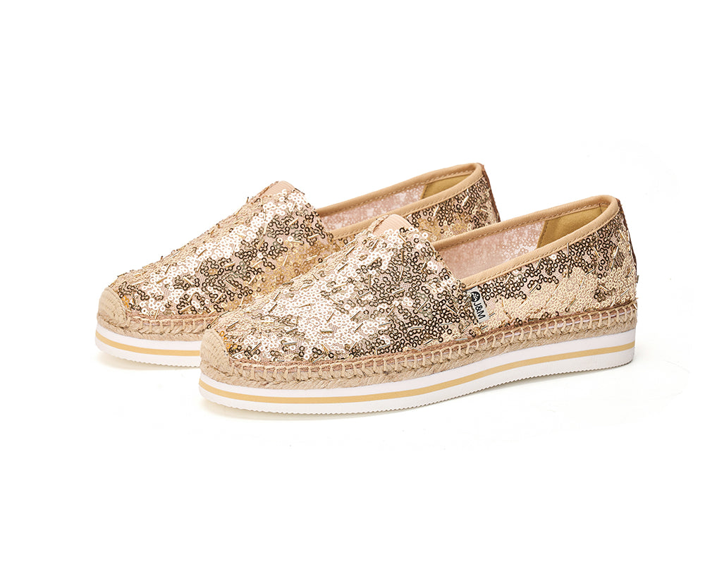 Women’s Slip-On Espadrille Sequins Mesh Loafers in Champagne-51550W