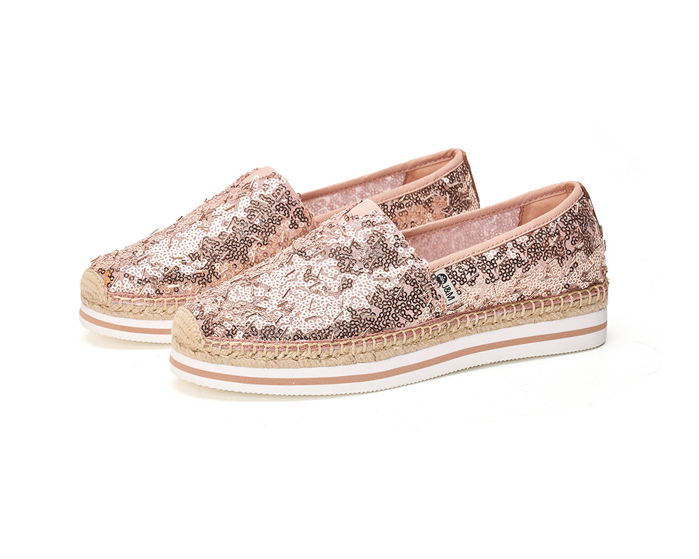 Women’s Slip-On Espadrille Sequins Mesh Loafers in Champagne-51550W