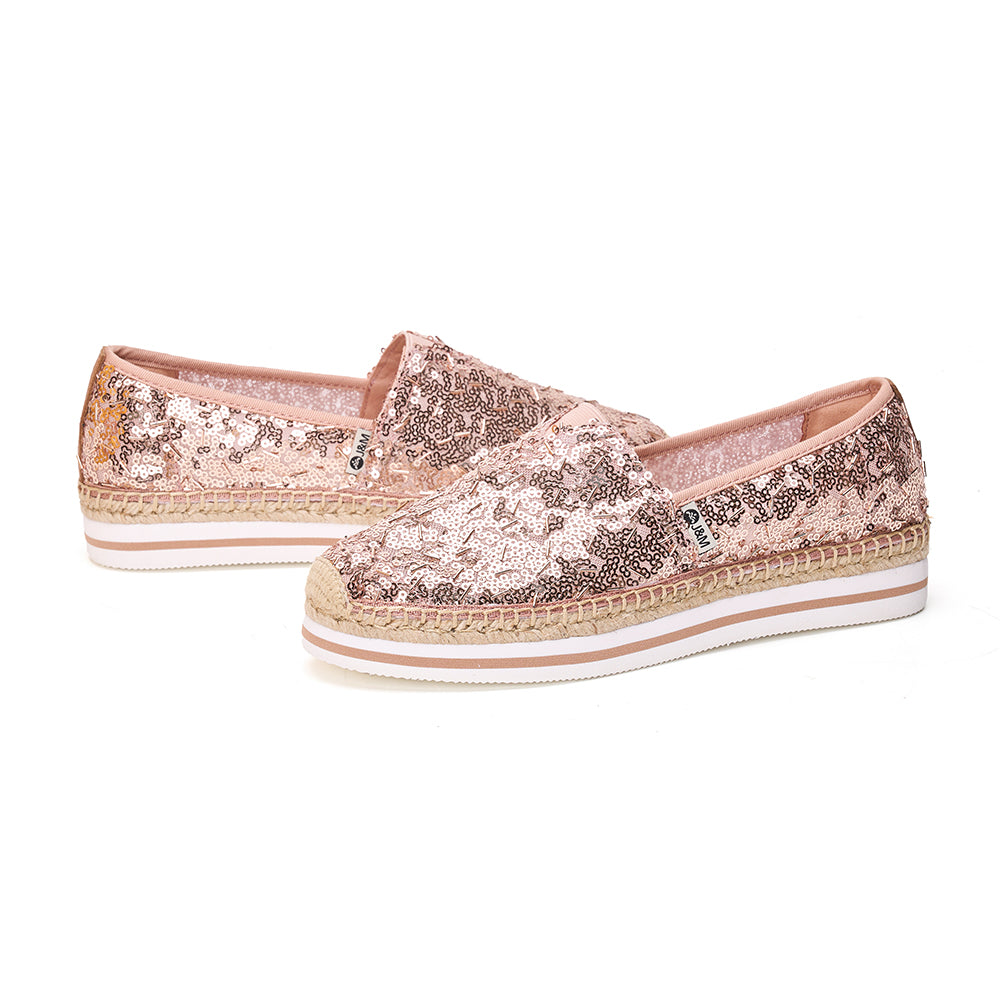 JOY&MARIO Handmade Women’s Slip-On Espadrille Sequins Mesh Loafers in Champagne-51550W