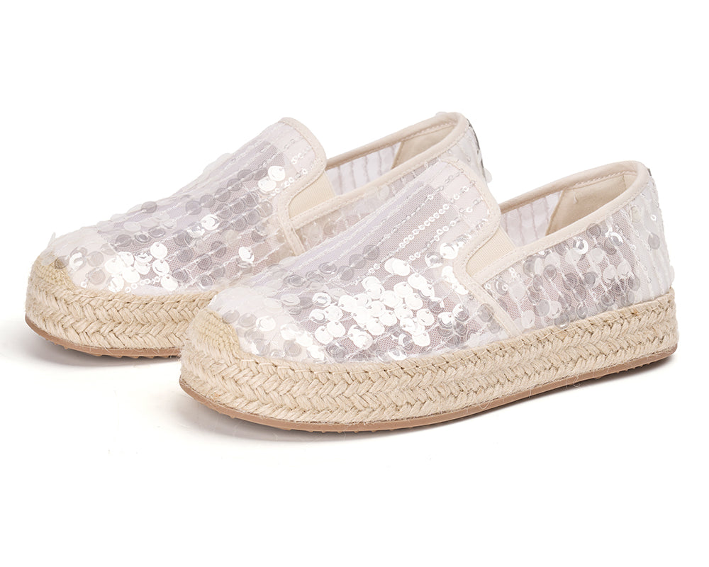 Handmade Women’s Slip-On Espadrille Sequins Mesh Loafers-05719W