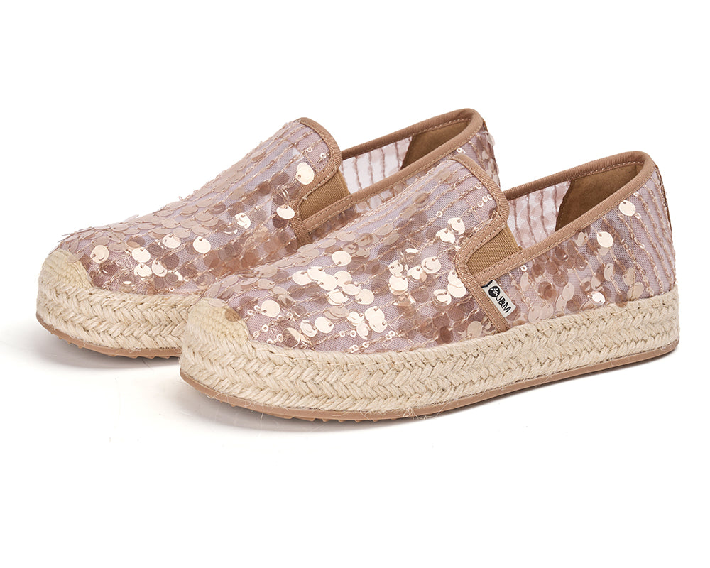 Handmade Women’s Slip-On Espadrille Sequins Mesh Loafers-05719W