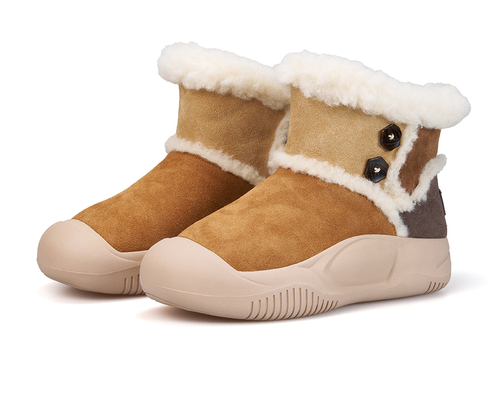 Women's Leather Slip-on Snow Boots-65935W