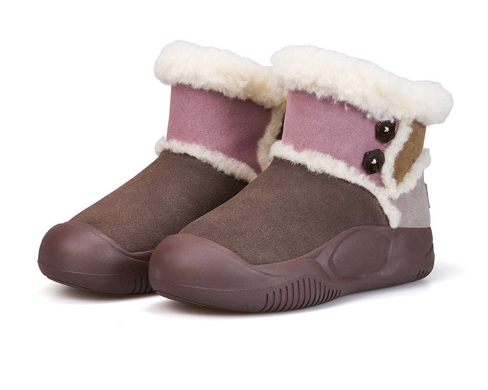 Women's Leather Slip-on Snow Boots-65935W