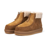 Load image into Gallery viewer, JOY&amp;MARIO Women&#39;s Cow Suede and Fur Lace-up Boots in Camel-58131W