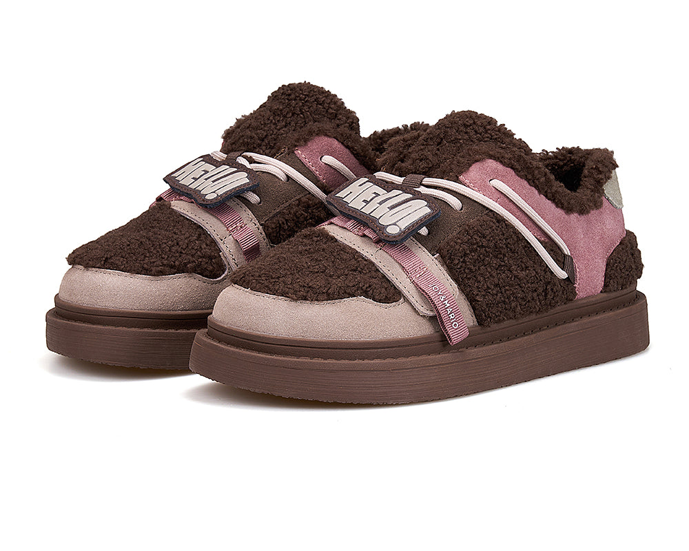 Women's Fur and Leather Slip-on Winter Sneakers-58130W