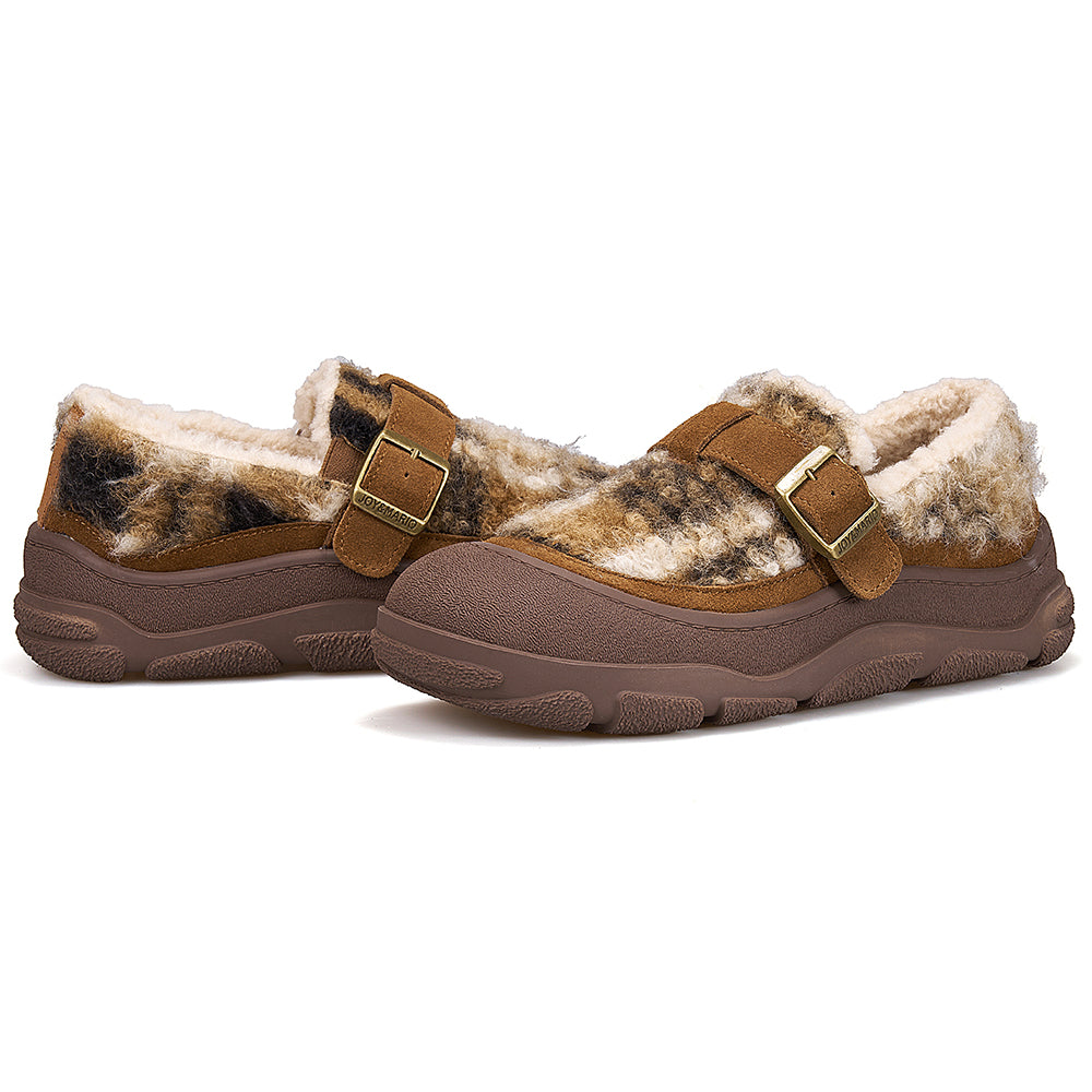 JOY&MARIO Women's Fur and Cow Suede Slip-on Boots in Camel-65926W