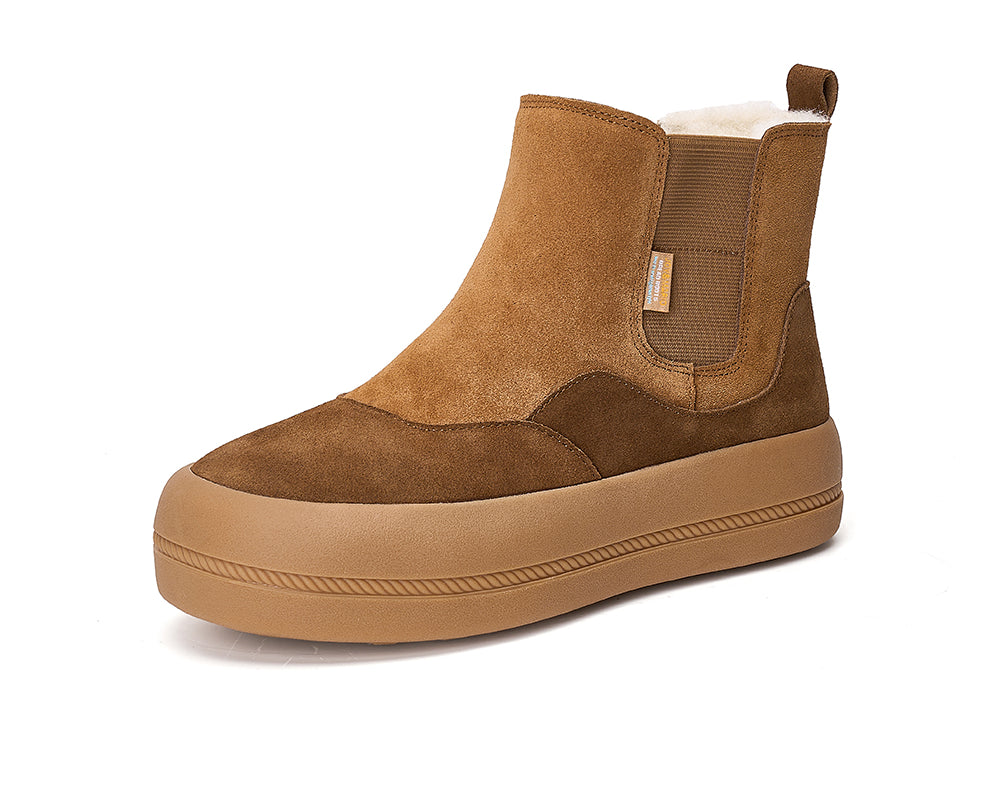 Women's Cow Suede Slip-on Snow Boots-65708W