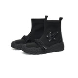 Load image into Gallery viewer, JOY&amp;MARIO Women&#39;s Weave Slip-on Boots in Black-65597W