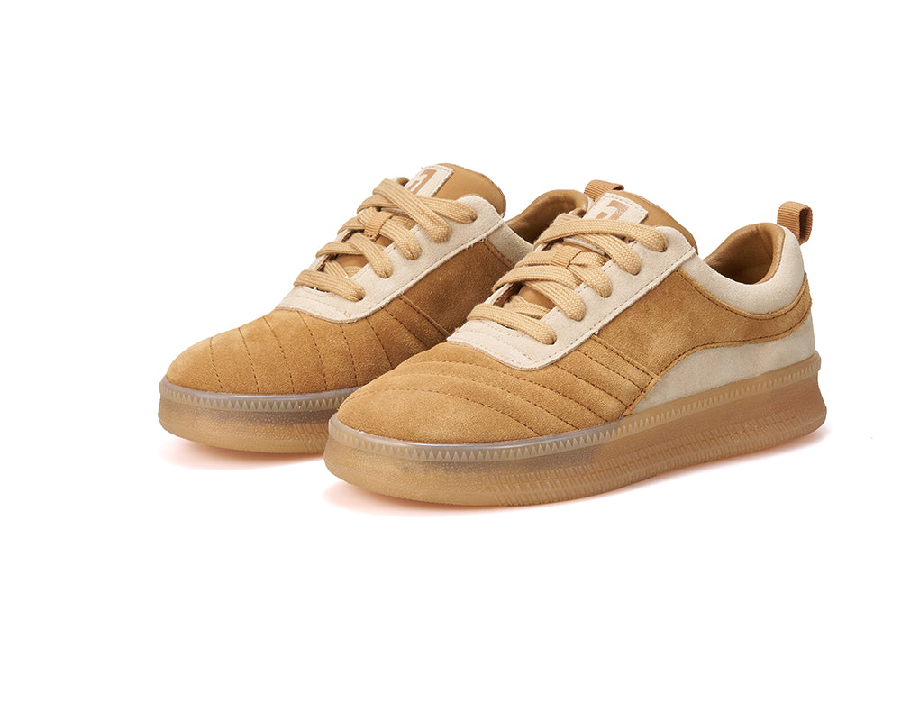 Women’s Cow Suede Camel Casual Sneakers-83616W