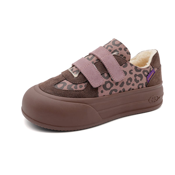 Women's Fur and Cow Suede Lace-up Leopards Sneakers-87980W