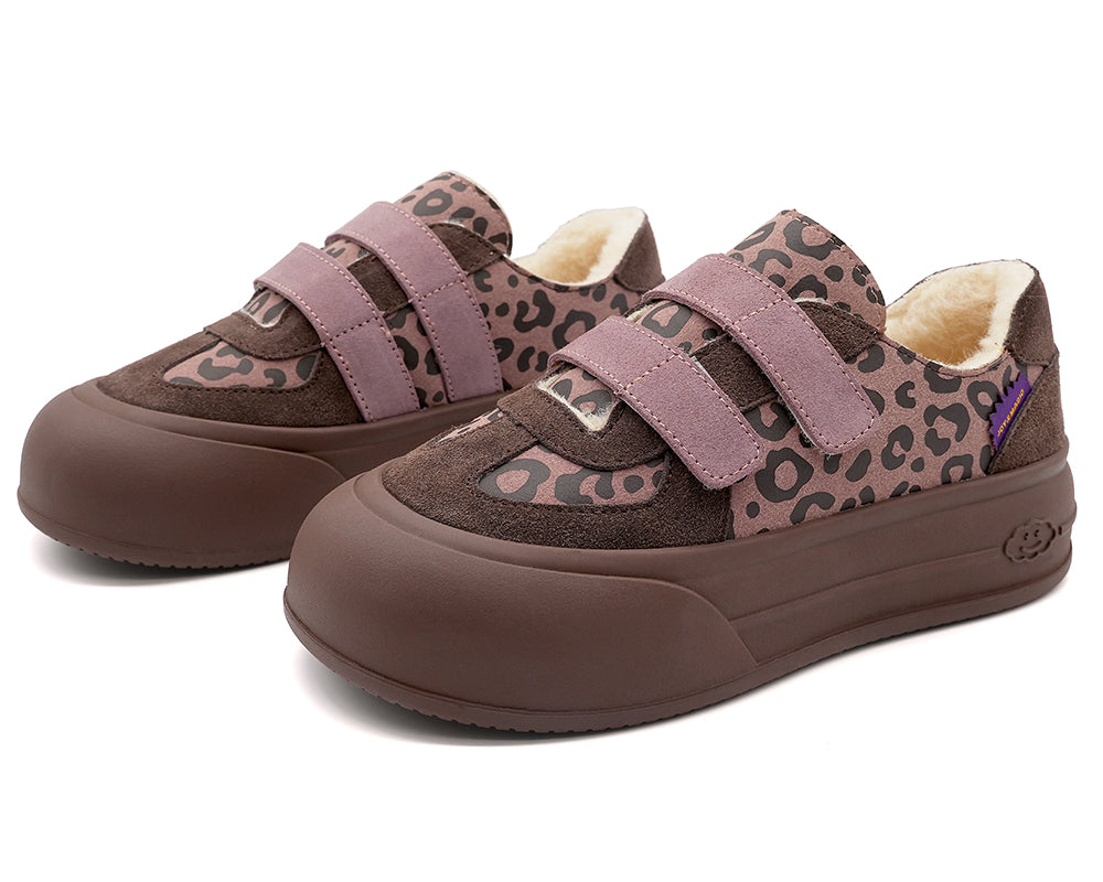 Women's Fur and Cow Suede Lace-up Leopards Sneakers-87980W