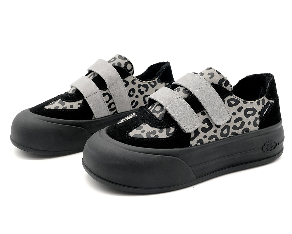 Women's Fur and Cow Suede Lace-up Leopards Sneakers-87980W