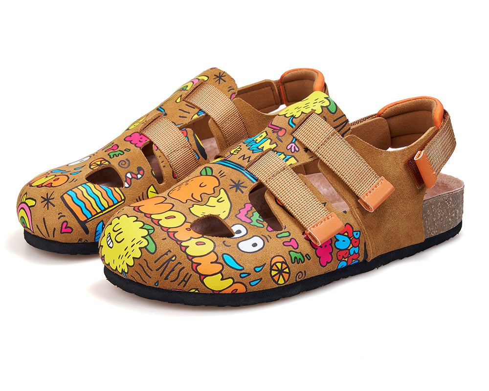 JOY&MARIO Women’s Slip-On Printed Cow Suede Birken Shoes in Camel-77256W