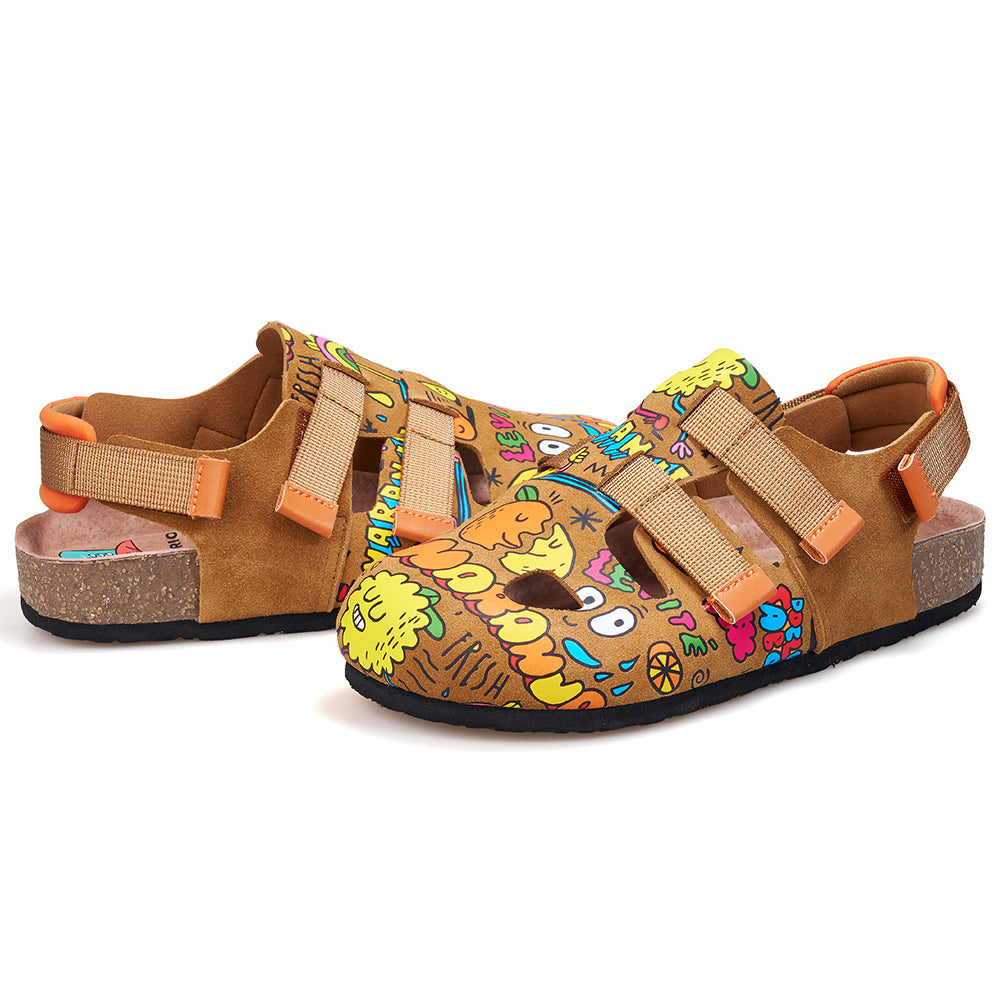 JOY&MARIO Women’s Slip-On Printed Cow Suede Birken Shoes in Camel-77256W