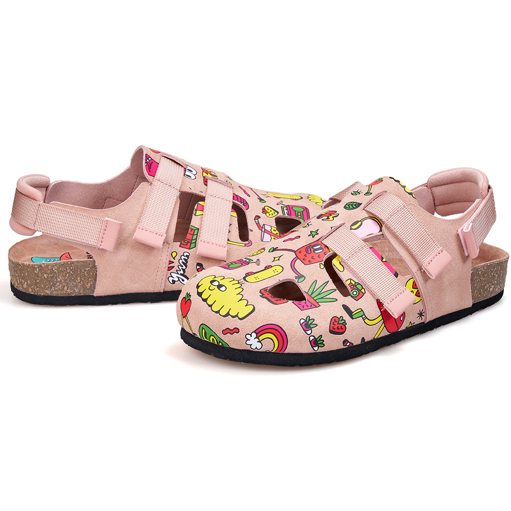 JOY&MARIO Women’s Slip-On Printed Cow Suede Birken Shoes in Pink-77256W