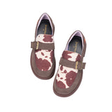 Women’s Slip-on Cow-Print Leather Coffee Flat Loafers Shoes-79128W