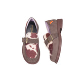 Women’s Slip-on Cow-Print Leather Coffee Flat Loafers Shoes-79128W