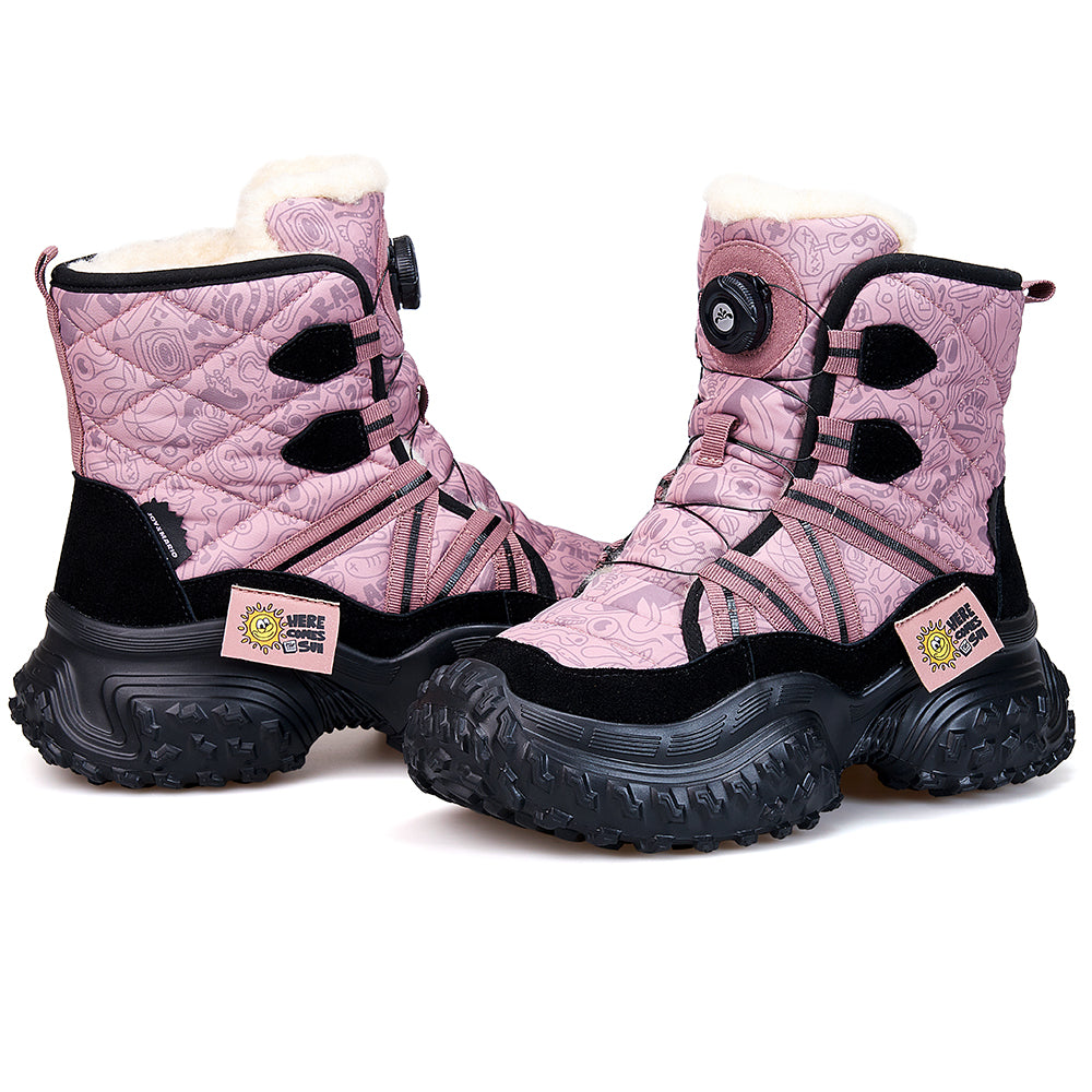 JOY&MARIO Women's Fur and Fabric Slip-on Boots in Purple-85181W