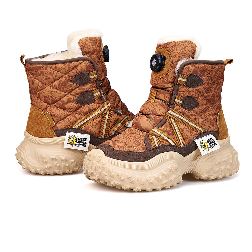 JOY&MARIO Women's Fur and Fabric Slip-on Boots in Camel-85181W