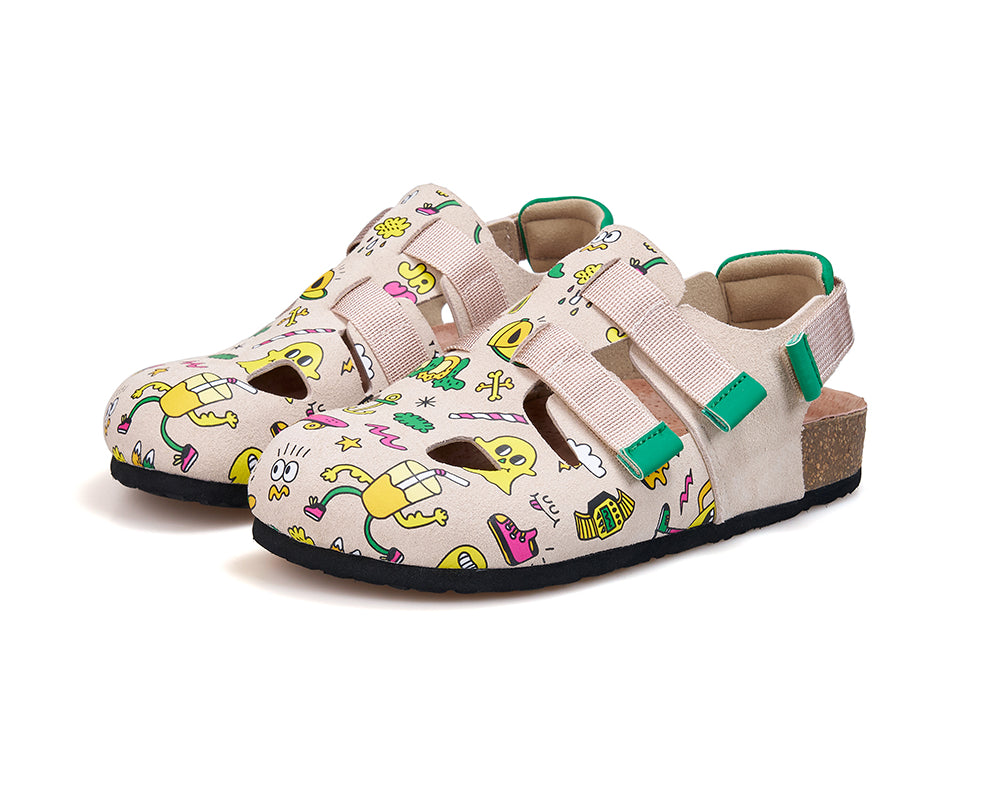 JOY&MARIO Women’s Slip-On Printed Cow Suede Birken Shoes in Camel-77256W