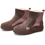 JOY&MARIO Women's Cow Suede Slip-on Snow Boots in Coffee-65753W