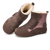 JOY&MARIO Women's Cow Suede Slip-on Snow Boots in Coffee-65753W