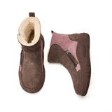 JOY&MARIO Women's Cow Suede Slip-on Snow Boots in Coffee-65753W