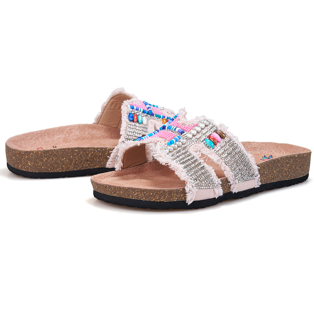 JOY&MARIO Women’s Slip-On Pearl Fabric Birken Shoes in Pink-77259W