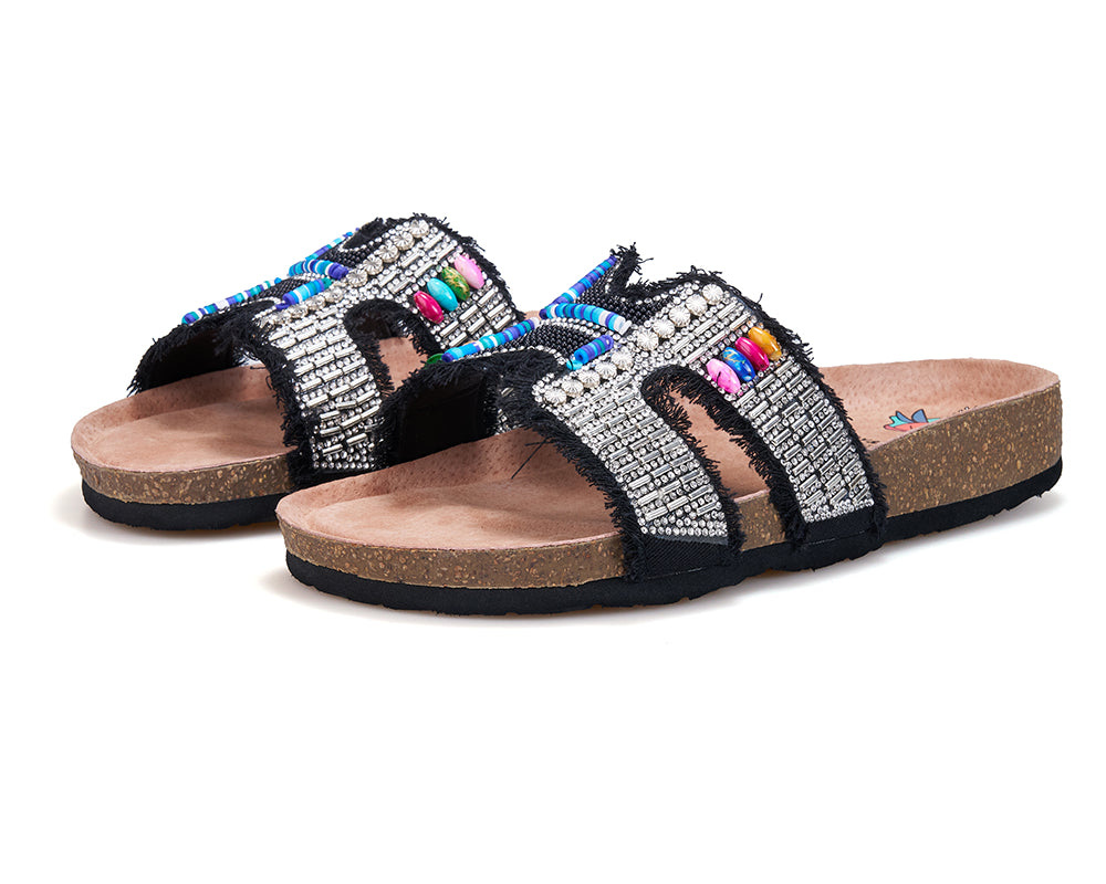 JOY&MARIO Women’s Slip-On Pearl Fabric Birken Shoes in Apricot-77259W