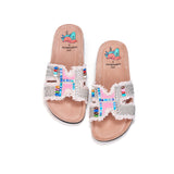 JOY&MARIO Women’s Slip-On Pearl Fabric Birken Shoes in Pink-77259W