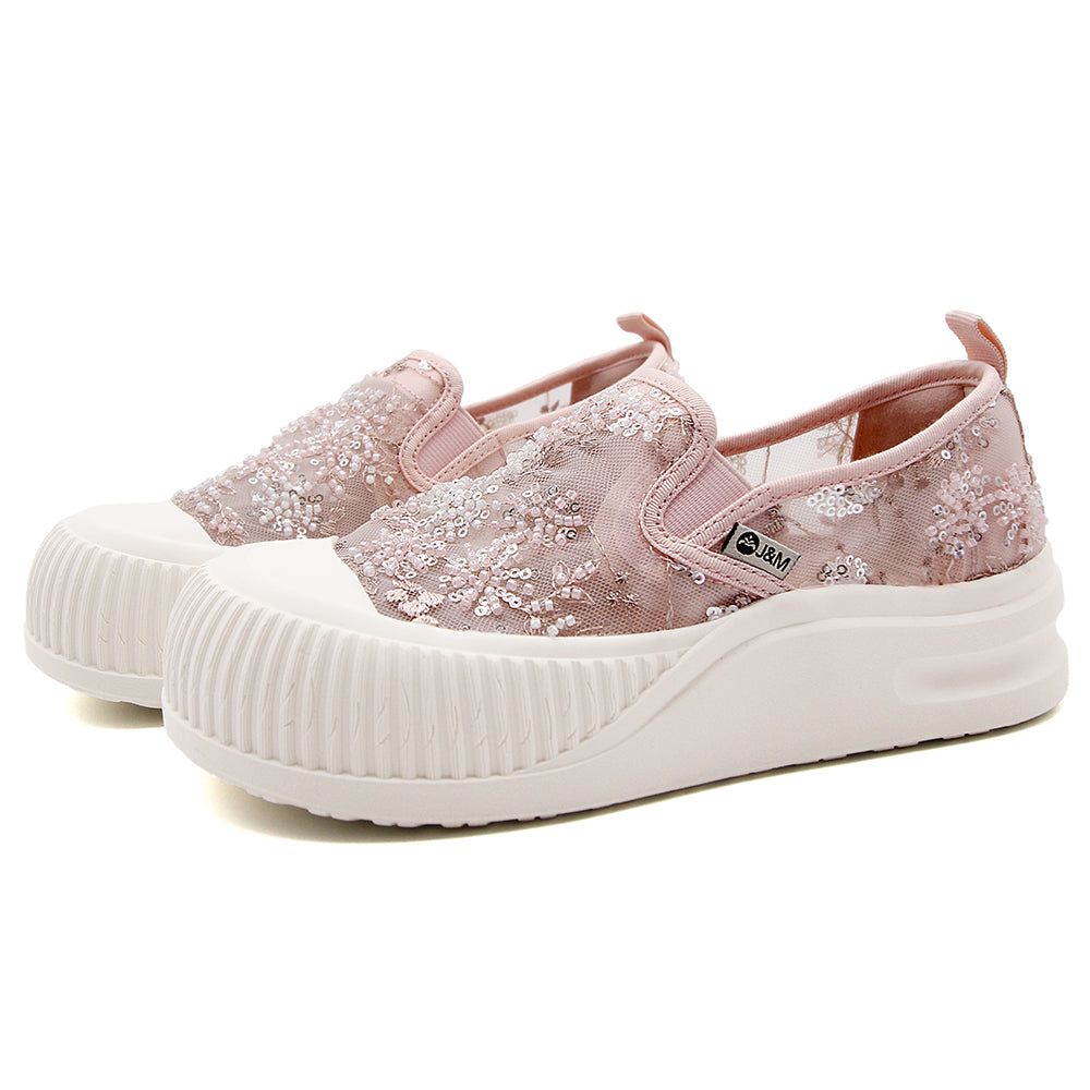 JOY&MARIO Women’s Slip-On Seqins Mesh Platform in Pink-65875W