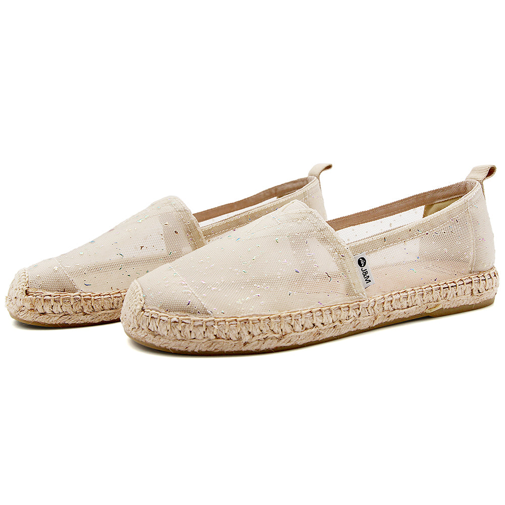 JOY&MARIO Handmade Women’s Slip-On Espadrille Mesh Loafers Flats in Apricot-05695W