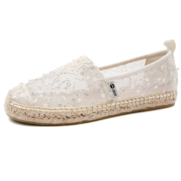 Handmade Women’s Slip-On Espadrille Mesh Loafers Flats in White-05710W