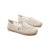 Handmade Women’s Slip-On Espadrille Mesh Loafers Flats in White-05710W