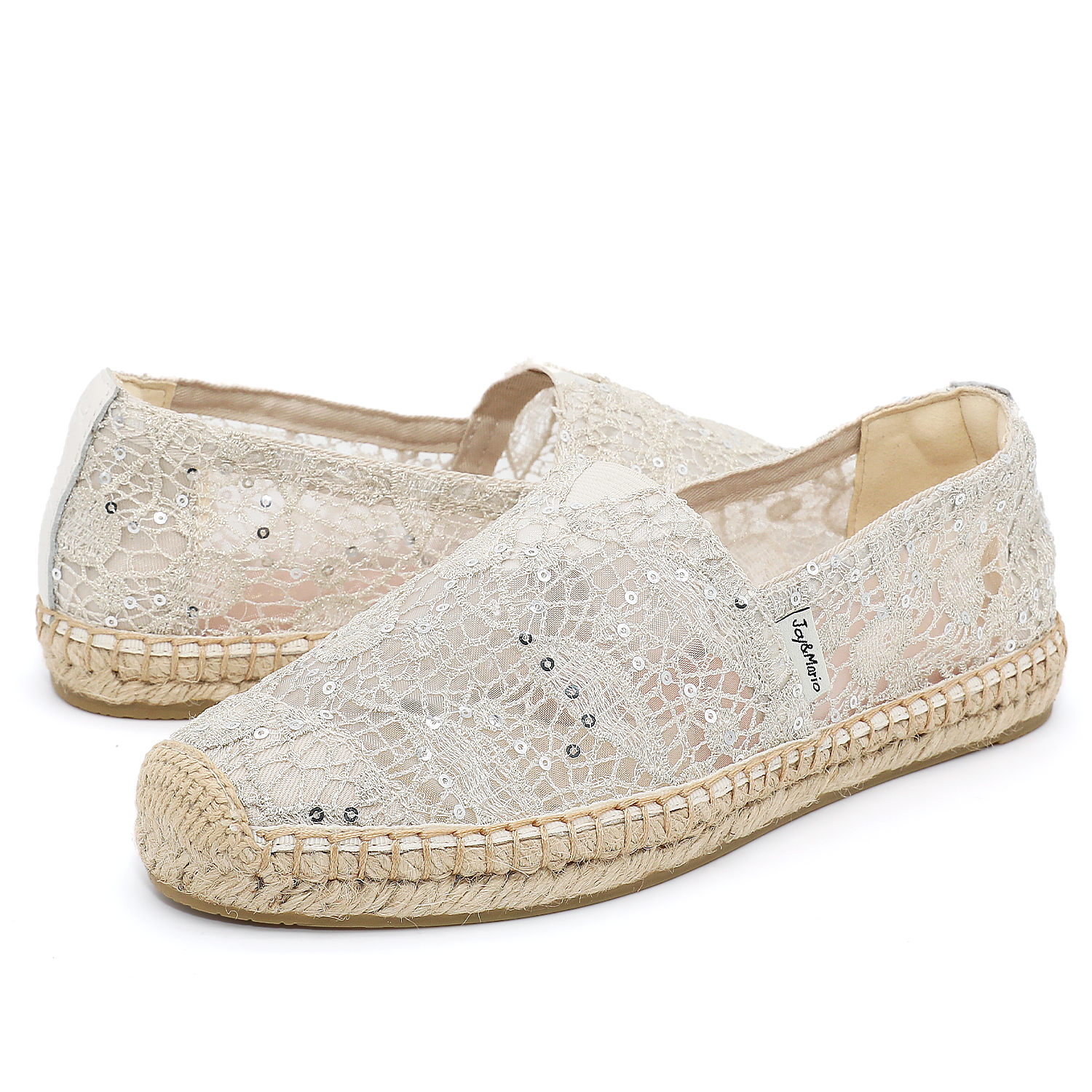 Handmade Women’s Slip-On Espadrille Mesh Loafers Flats in Silver-A01961W