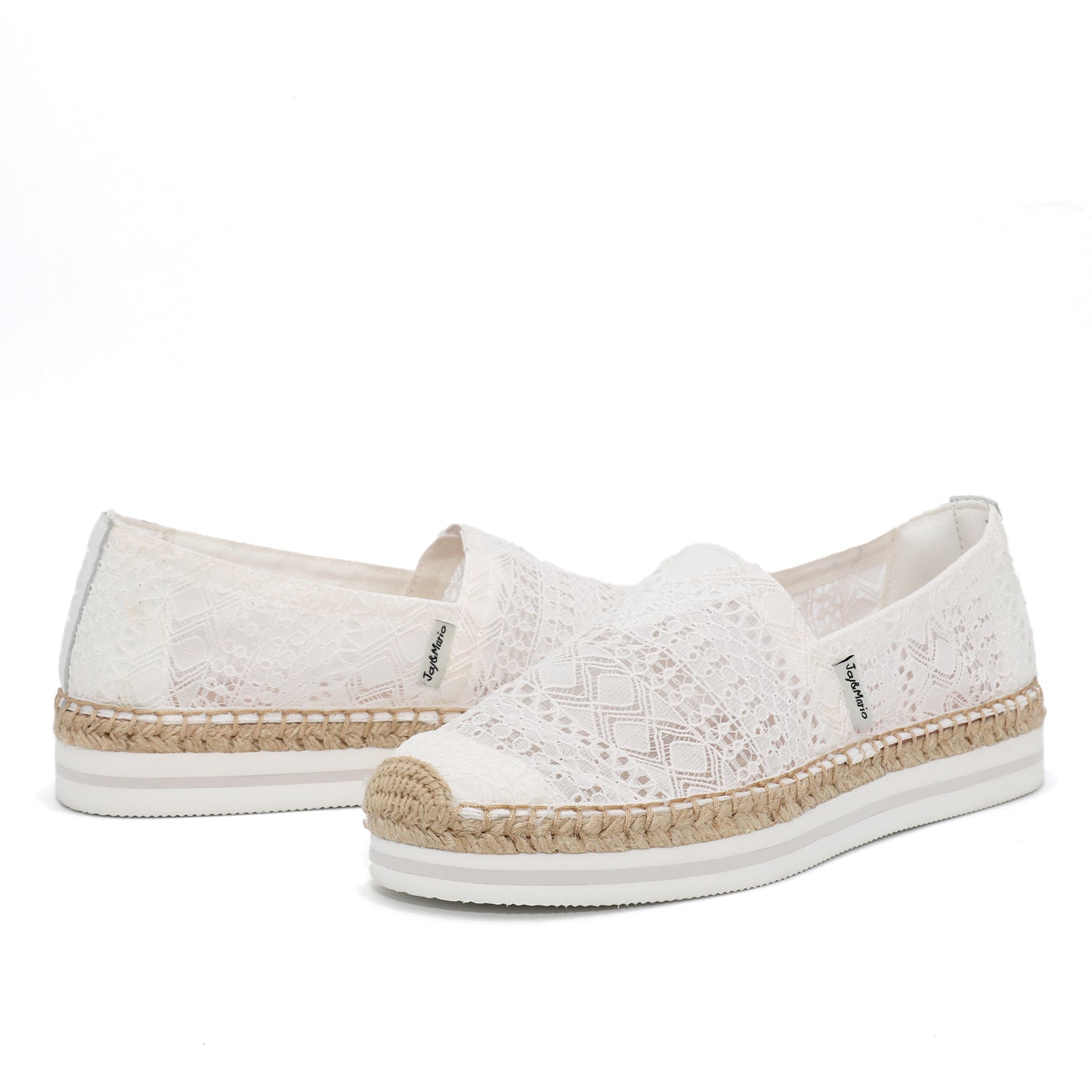 Handmade Women’s Slip-On Espadrille Mesh Platform Loafers in White-A51350W