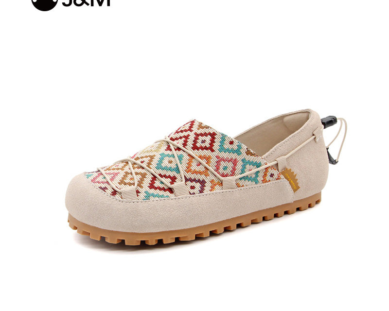 Joy&mario Women’s Slip-on Leather and Weave Loafers Sheos-77383W