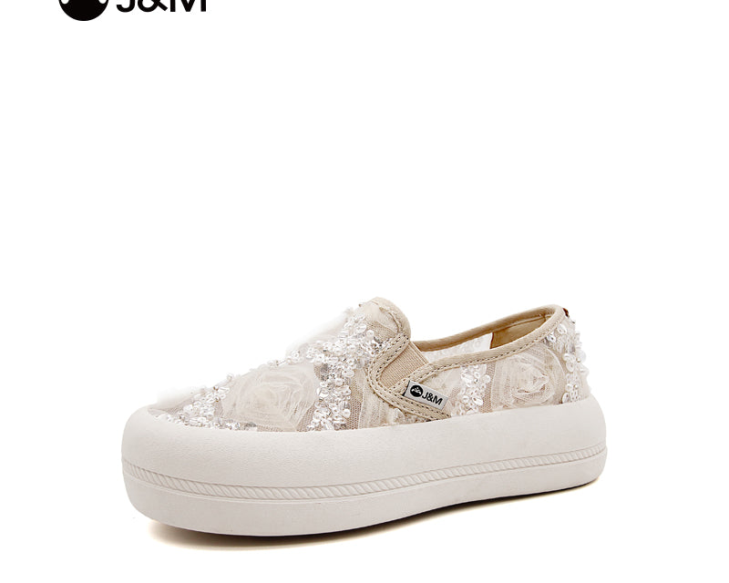 Joy&mario Women’s Slip-on Sequins Mesh Platform Loafers Shoes-87901W