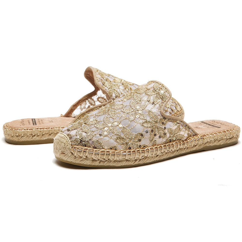 JOY&MARIO Women’s Slip-On Sequins Slipper Shoes in Gold-05105W
