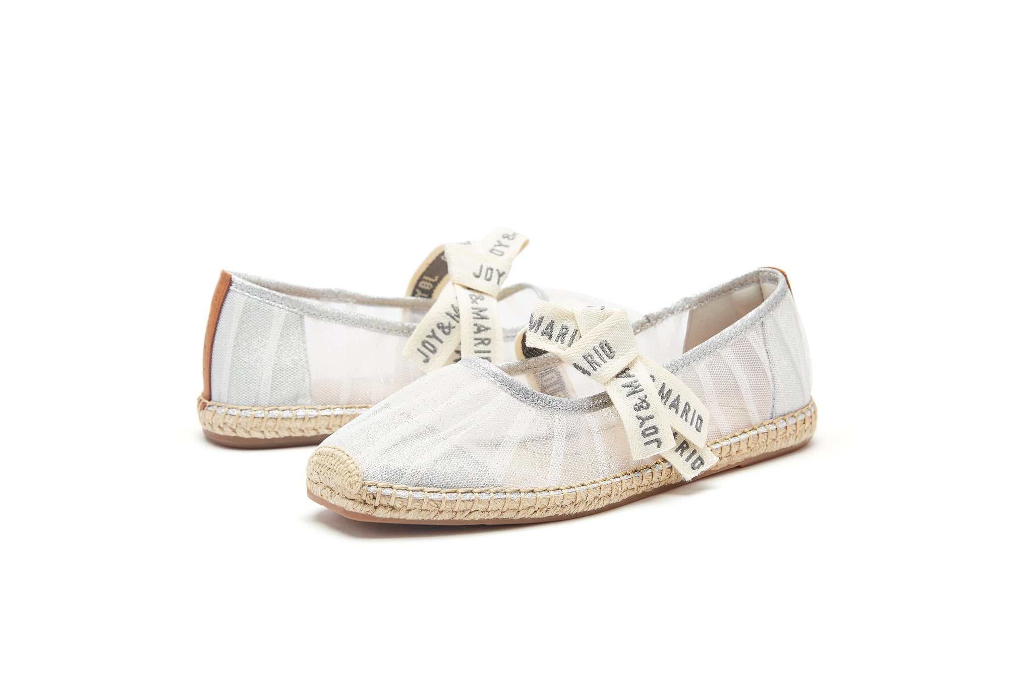 JOY&MARIO Handmade Women’s Slip-On Espadrille Mesh Loafers Flats in Silver-05023W
