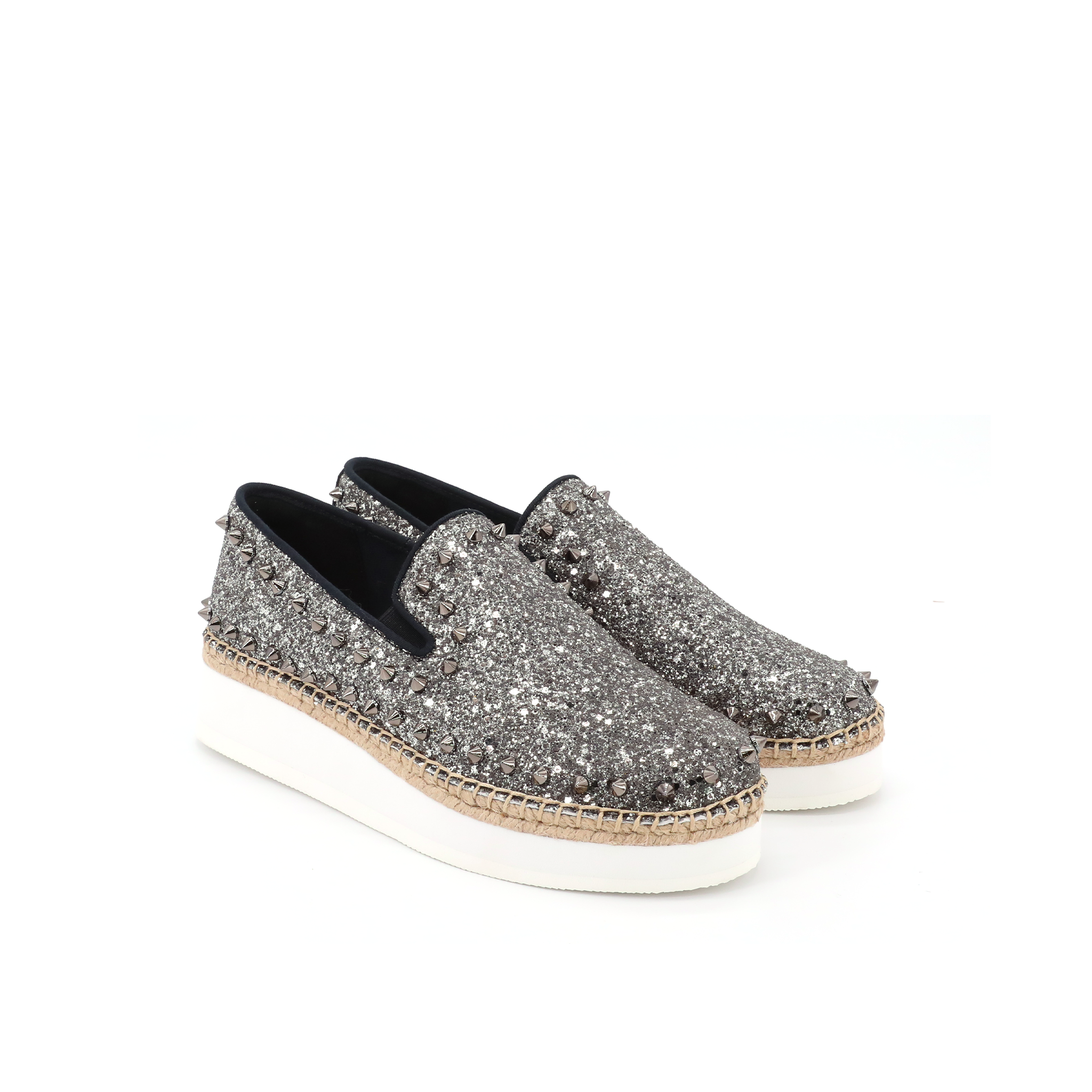 JOY&MARIO Handmade Women’s Slip-On Espadrille Glitter Loafers Platform in DK Grey-75028W