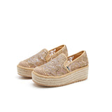 Load image into Gallery viewer, JOY&amp;MARIO Handmade Women’s Slip-On Espadrille Mesh Loafers Wedges 86179W Gold
