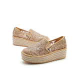 Load image into Gallery viewer, JOY&amp;MARIO Handmade Women’s Slip-On Espadrille Mesh Loafers Wedges 86179W Gold