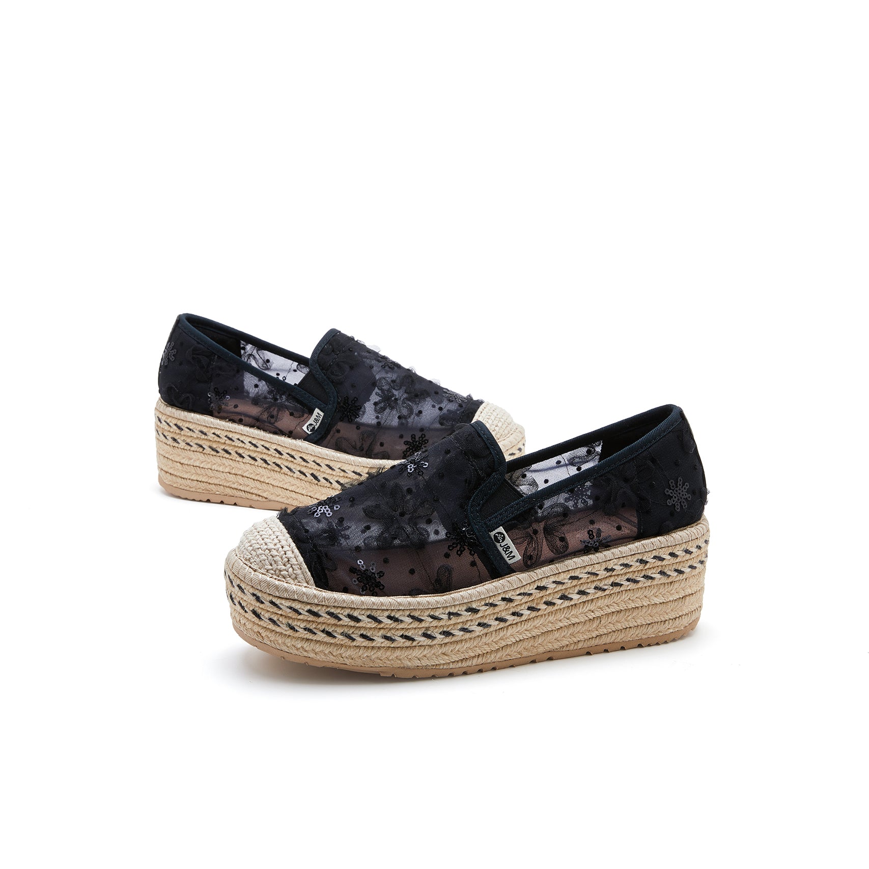 JOY&MARIO Handmade Women’s Slip-On Espadrille Mesh Loafers in Black-86178W