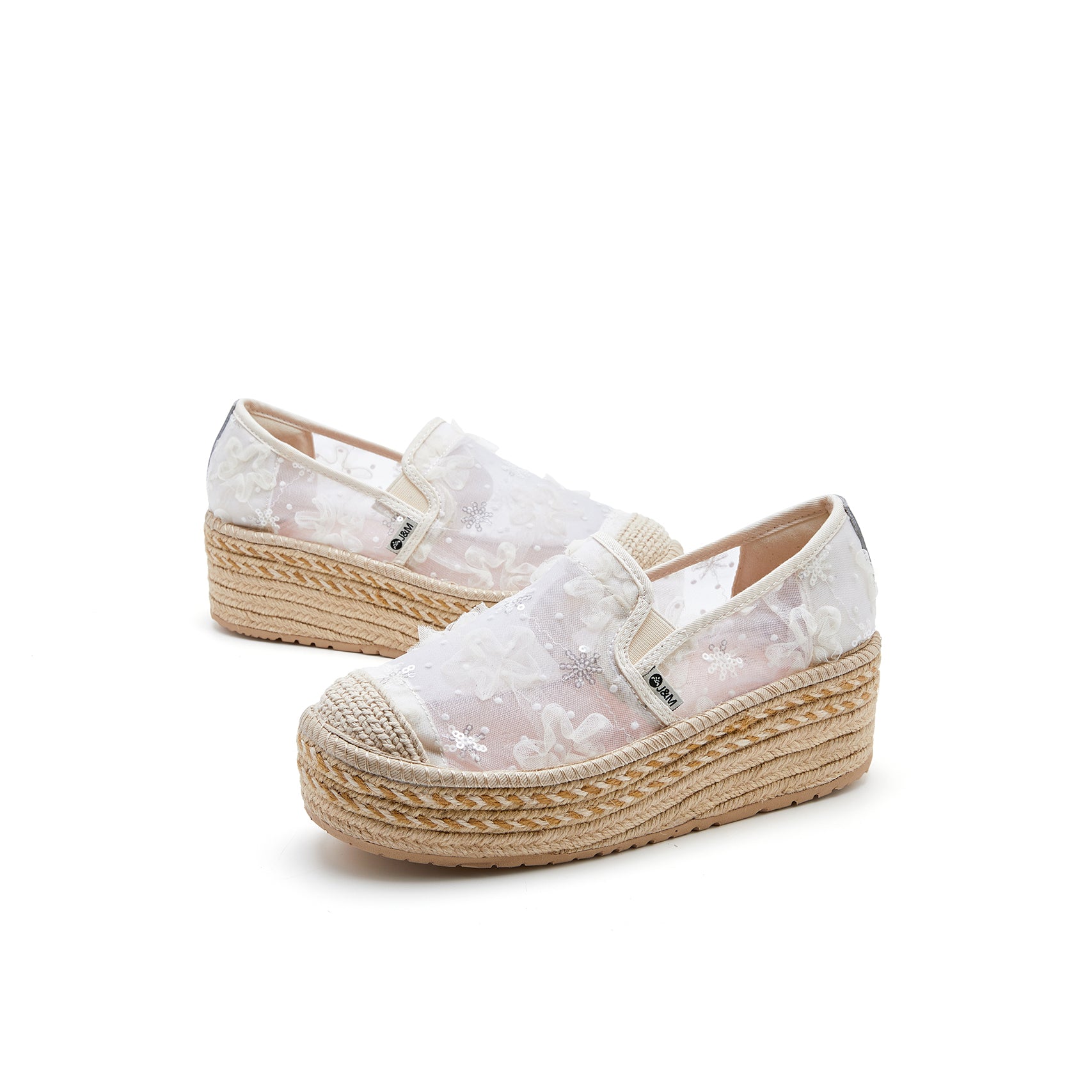 JOY&MARIO Handmade Women’s Slip-On Espadrille Mesh Loafers in Beige-86178W