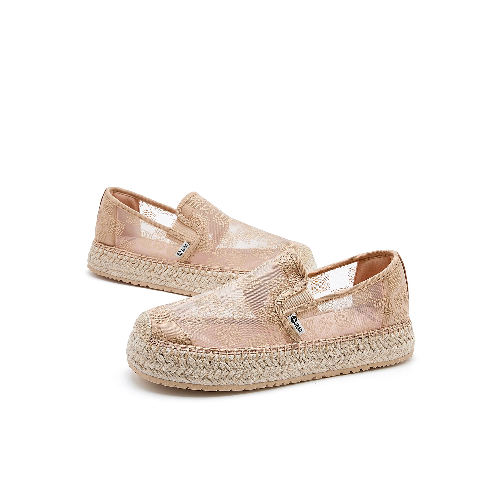 JOY&MARIO Handmade Women’s Slip-On Espadrille Mesh Loafers Flats in Apricot-05382W