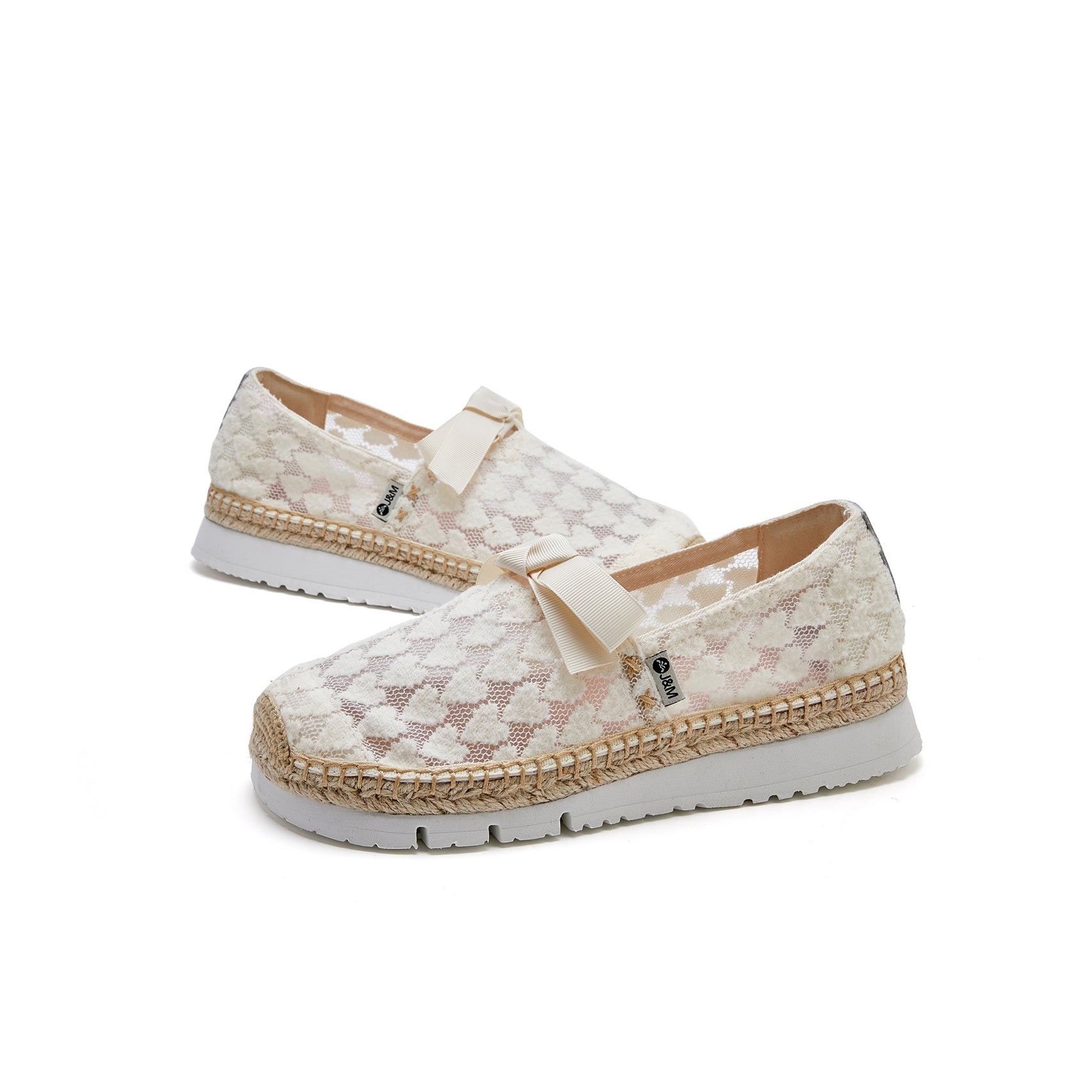 JOY&MARIO Handmade Women’s Slip-On Espadrille Mesh Loafers in White-57371W