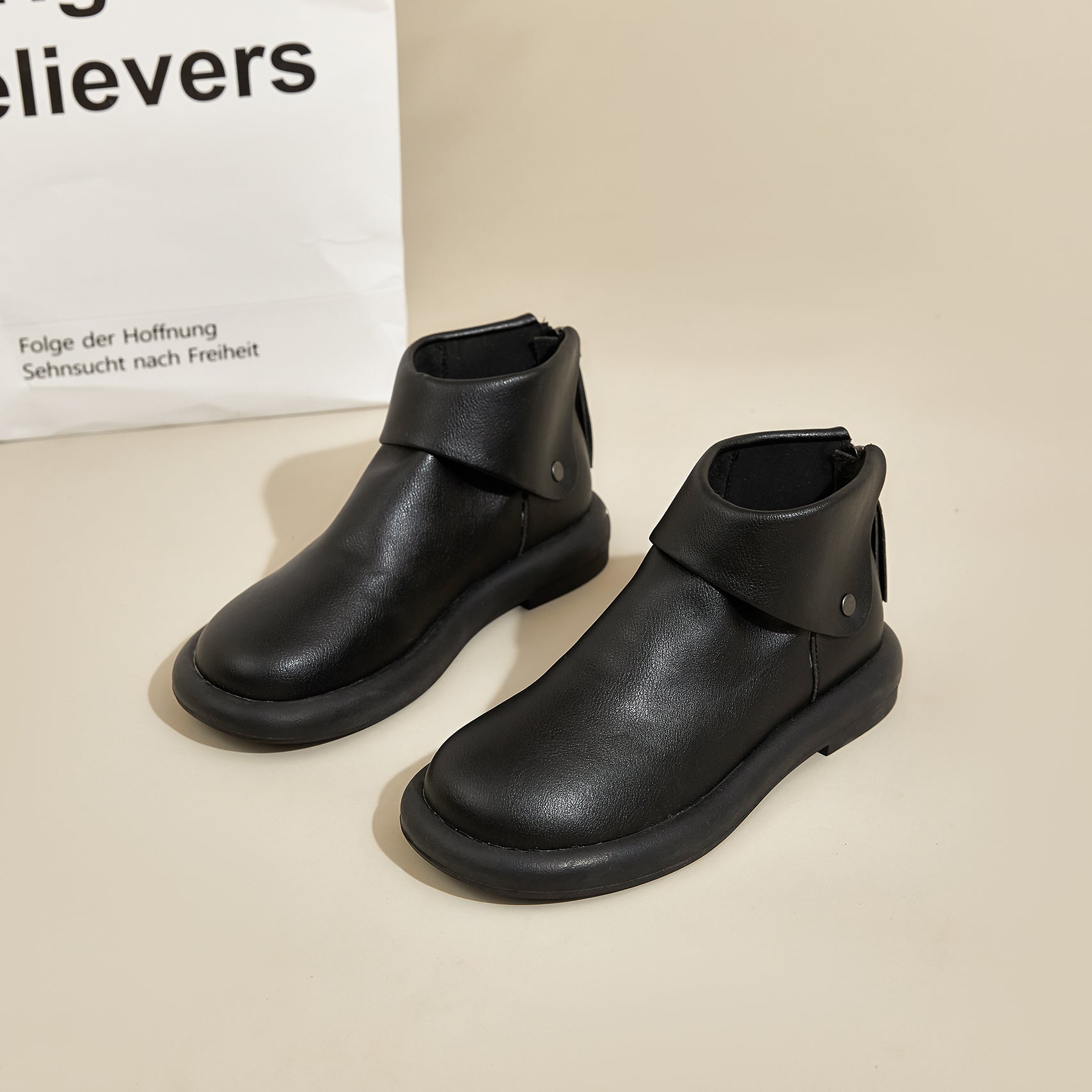 JOY&MARIO Women's Action Leather Zipper Boots in Black-69109W