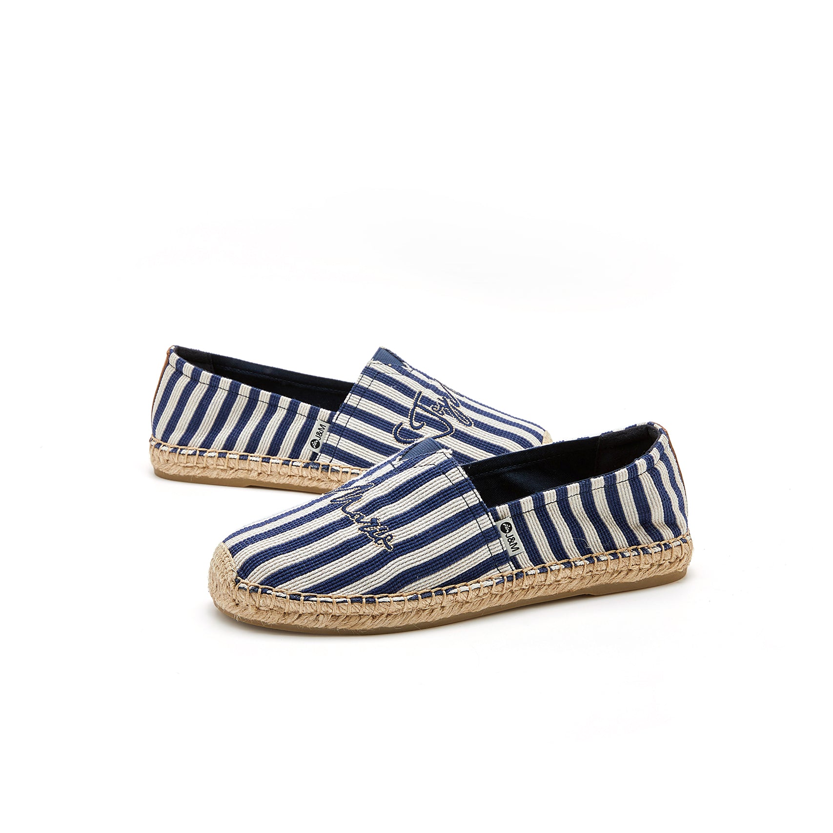JOY&MARIO Handmade Women’s Slip-On Espadrille Stripe Flats in Blue-05325W
