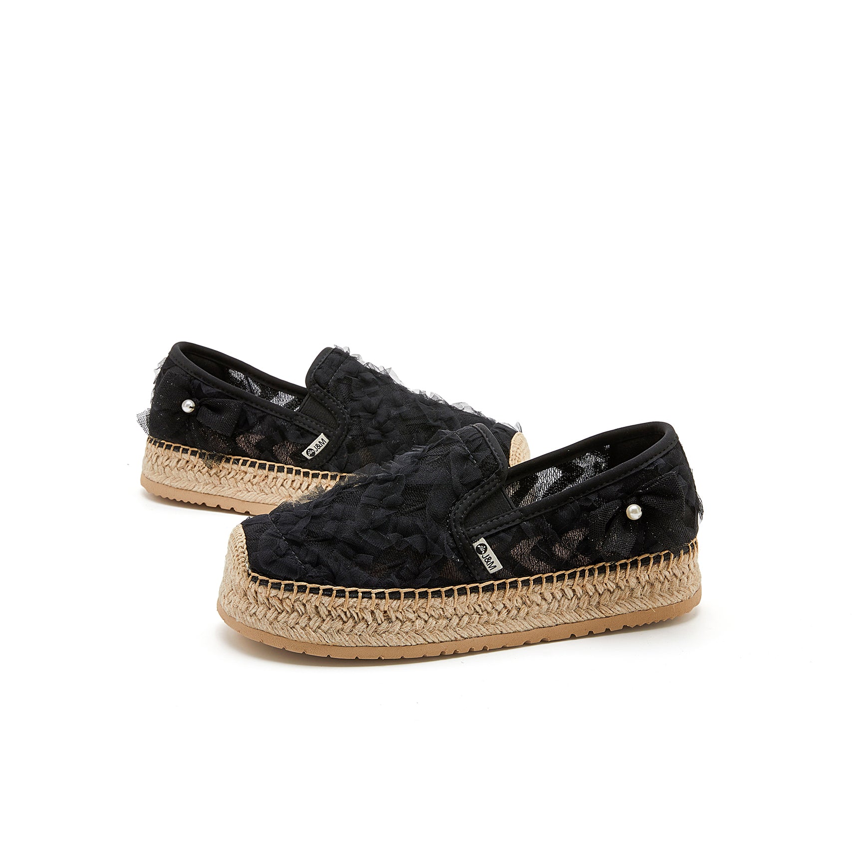 JOY&MARIO Handmade Women’s Slip-On Espadrille Mesh Loafers in Black-05357W